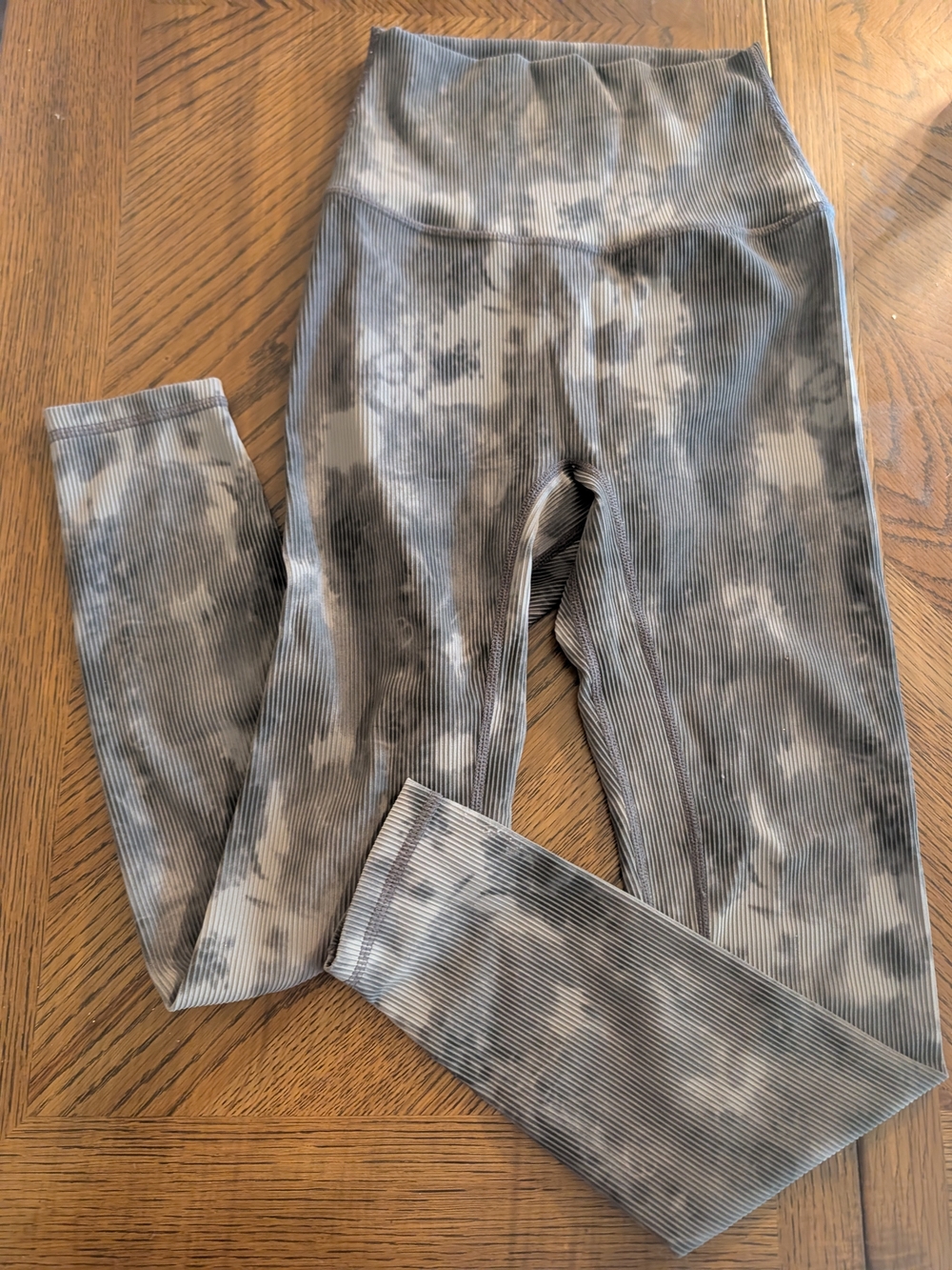 Zyia Active Womens 2 Grey Tie-Dye Ribbed High-Waist Leggings